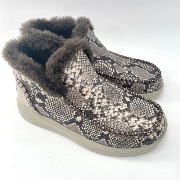 Hey Dude Shoes - Hey Dude Womens Denny Shoes Python Stretch Fabric Slip On Comfort Booties Sz 6